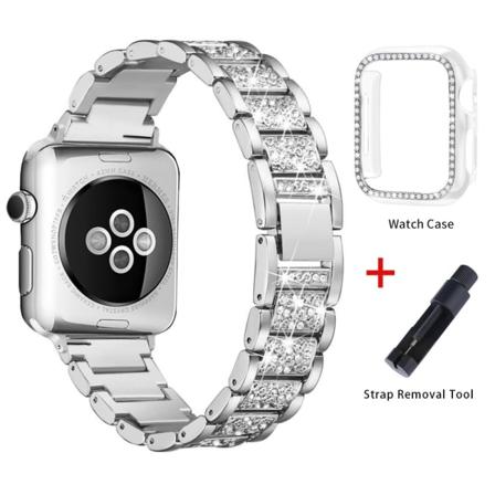 Band + case metallrem för Apple Watch Series 6-rem 40 mm 44 mm diamantring 38 mm 42 mm armband i rostfritt stål iwatch 6SE431 Band plus Case 1 44MM 