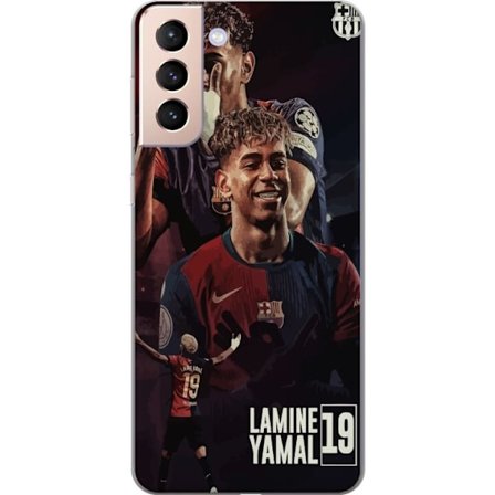 Yhteensopiva Puhelinkuori Samsung Galaxy S21 Lamine Yamal FC Barcelonan motivoituneena kolmella voimakkaalla jalkapallotaululla täydellinen Barca-fane