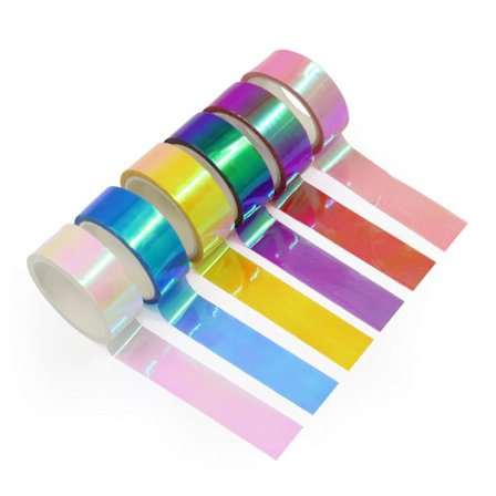 Rolls Holografisk Tape 5M/196.8 Tommer Blandet Farvesæt Dekorativ Tape Prismatisk Glitter Tape Kompatibel med DIY Kunsthåndværk Dekoration (6 Stk)
