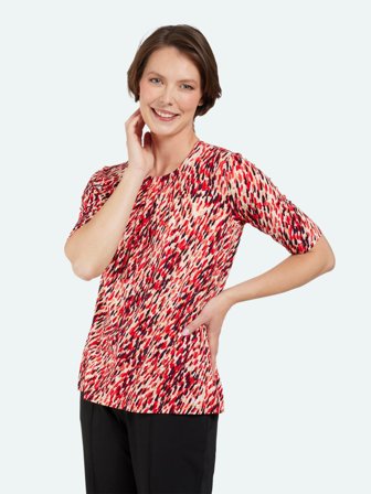 BRANDTEX - Kortærmet T-shirt - Rød Mix - Læg Ved Halsen