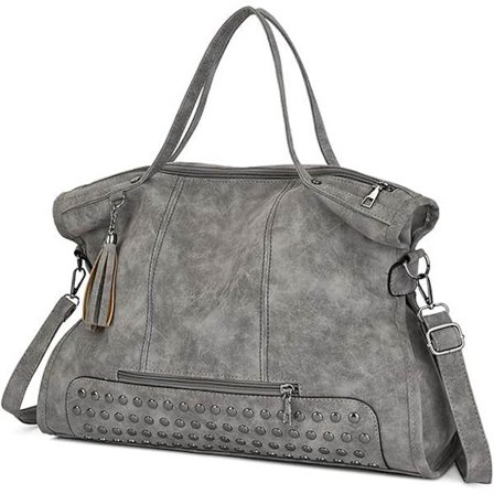 Punk-tyylinen naisten mattalaukku niiteillä, lompakko, tupsu, nahkainen yläkahvallinen satchel-laukku, iso olkalaukku