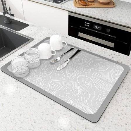 st (30 x 40 cm, Lysegrå) Opvaskemåtte, Superabsorberende Opvasketørremåtte, Hurtigtørrende Nanofiber Køkkenbordsmåtte til Køkken