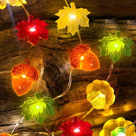 3D Kurpitsa Vaahtera Tammenterho Syksyn Valot, 10ft 30LED Garland Valoketju, Kaukosäädin