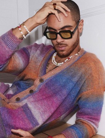 Nialaya Men's Smiley Face Pearl Bracelet - Multi/patterned - L 18 cm