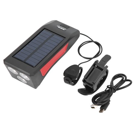 Solcelle Cykellygte med Horn 3LED Mountainbike Forlygte Vandtæt Cykel Forlygte Sort Rød