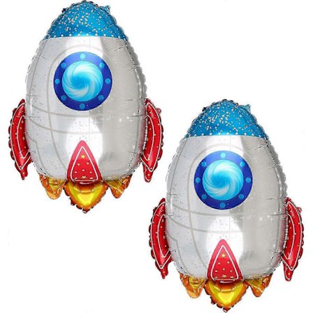 2-pack raketformade mylarfolieballonger för rymdtema födelsedagsfester - Livfull och rolig dekor