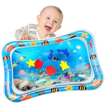 Vattenmatta för bebis, babyleksaker 3 6 9 månader uppblåsbar vattenlekmatta för bebis med rörliga simningselement