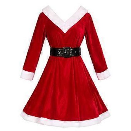 Julemandskostume til kvinder med kjole, julemandshat, læderbælte, strømper og skoovertræk, julemandskostumesæt til piger, julemodel 4 S