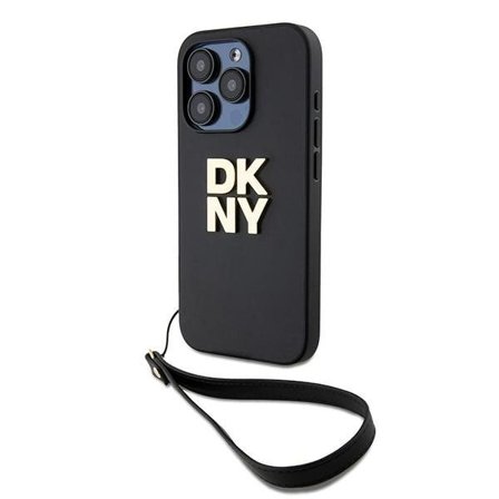 DKNY Wrist Strap Stock Logo-etui for iPhone 15 Pro - svart