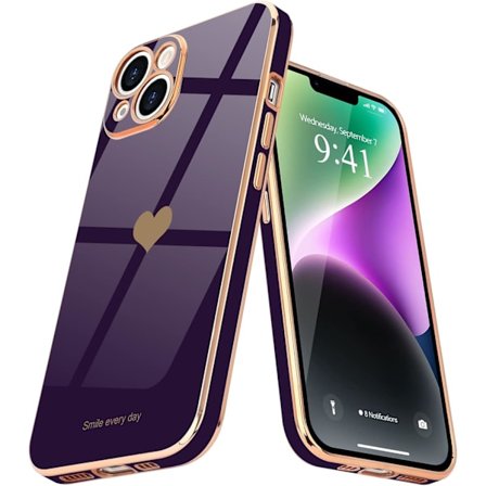 1. Yhteensopiva iPhone 14 Plus Kuori Tytöille Naisille Söpö Rakkaus-Sydän Ylellinen Pinnoitus Pehmeä Takasuoja Korotettu Kamera P