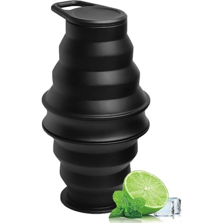 Vattenflaska, hopfällbar vattenflaska silikon reseväsentlig hopfällbar gymflaska läcksäker vandring (svart)