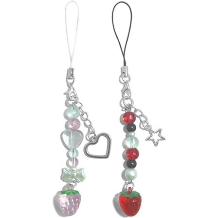 2 stk. Pink Telefon Sødt Telefon Charm - Jordbær Stjerne Hjerte Charms, Kamerataske Vedhæng Dekoration til Kvinder