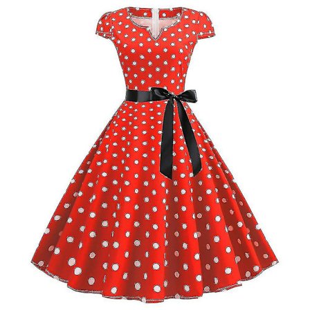 Kvinders Polka Dot Hepburn Retro 50'er 60'er Rockabilly Aftenfest Swing Midi Kjole (FMY)
