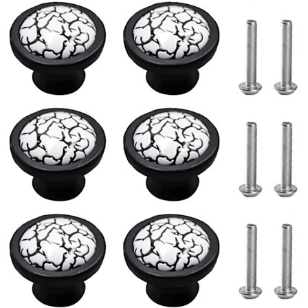 6 stk. Keramiske Skapsknapper, Keramisk Marmorstruktur Skaphåndtak