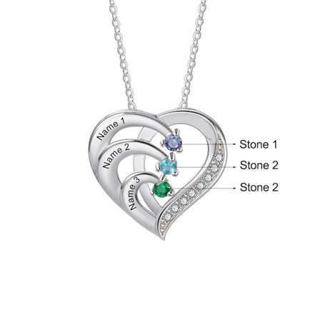 JewelOra 925 Sterling Sølv Personlig Familie Navn Hjerte Halskjeder for Kvinner Tilpasset Fødselsstein Gravering Mors Halskjede
