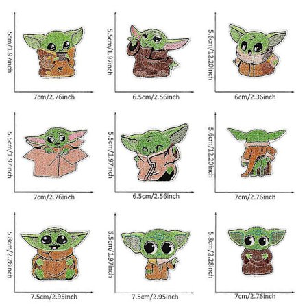 9 stk. Søde Baby Yoda Serie Brodererede Mærker, Sy På Eller Stryg På Dekorative Mærke Applikationer Til Tøj, Kjole, Hat, Jeans, Taske, DIY Tilbehør