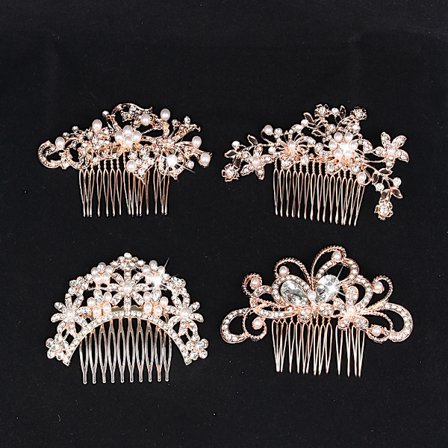 Rosegull Brud Bryllup Hårkam, Rhinestone Perler Blomst og