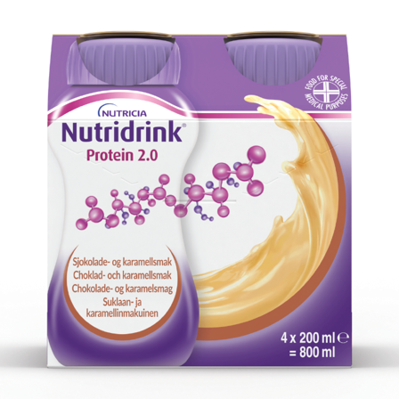 Nutridrink Protein 2.0 Næringsdrikk, Sjokolade og karamell, 4x200 ml