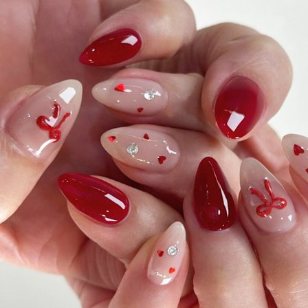 24x 3D Sløyfer Løsnegler Valentinsdag Trykk På Negler Hjerte Feste på Negler