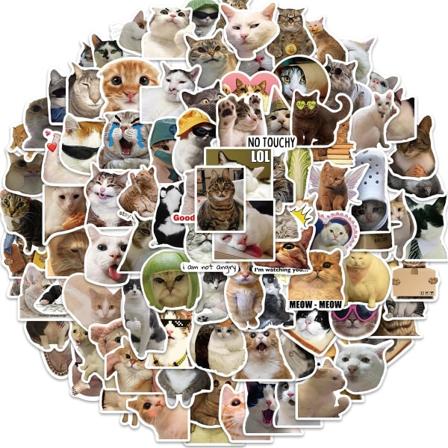 100 stk. katte-meme-klistermærker til børns bærbare computer, søde tegneserie-æstetiske vinylklistermærker, trendy vandtætte til vandflaske, 