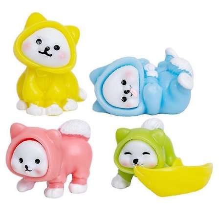 4 stk. Miniatyrfigurer av Hunder, Realistiske Dyr, Miniatyrhåndverk, Hunder, Dekorasjon for Hjemmet