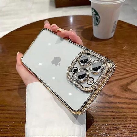 iPhone 13 Pro Max Cover, Glitter Diamant Rhinestone Kameraobjektivbeskyttelse, Krystal Bling Klar Sød Belægning Telefoncover Stødsikkert - Guld