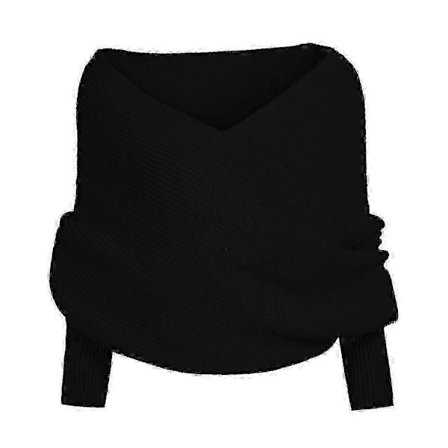 Strikket damesweater med skjerf-ermer, varmt vinter-sjal, trendy strikket genser