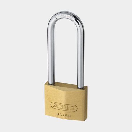 Padlock ABUS 65/50HB80 KD, with long shackle, Ø8 mm, brass