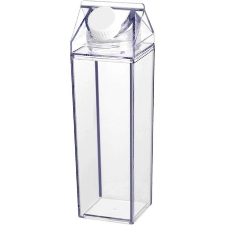 Clear Milk Carton Water Bottle, Plastic 500ml Portable Cute Mug for Outdoor Sports Travel Camping Activities