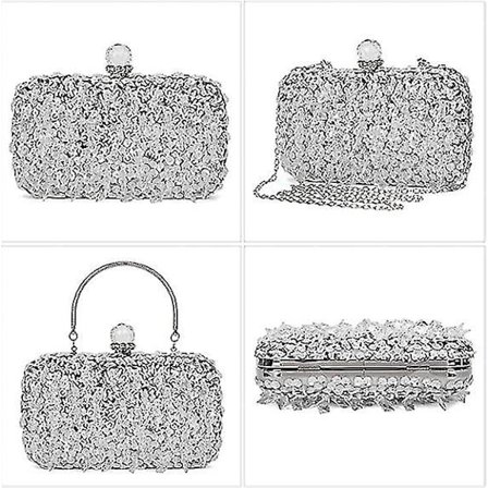 Kvällsväska Dam Diamond Clutch Bag Kedja Glänsande Rhinestone Handväska Axelväska För Bröllopsfest, Runt Diamond Head-silver - stock
