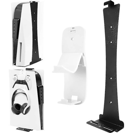 Auniq PS5 Väggfäste, Väggfäste för Playstation 5 Disc och Digital Edition Robust Stål Väggfäste med Controllerhållare & Hörlurshållare