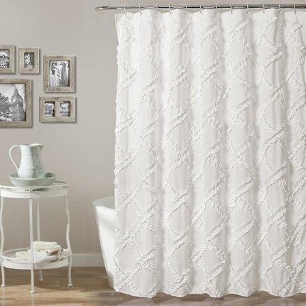 Lush Decor, Vit Ruffle Diamond Duschdraperi | Texturerad Vintage Chic Farmhouse Style Design, x 72, 72" x 72"