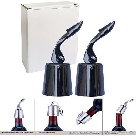 2-delad set (pistol svart) vinstoppare för öppna vinflaskor, Sta