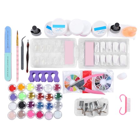 Akryl negle sæt glitter pulver neglespidser pensel negle manicure kunst værktøjssæt til neglesalon