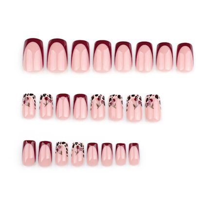 24 st Leopard Press on Nail Fransk Lös Nagel Lim på Nagel Konstgjord Nagel