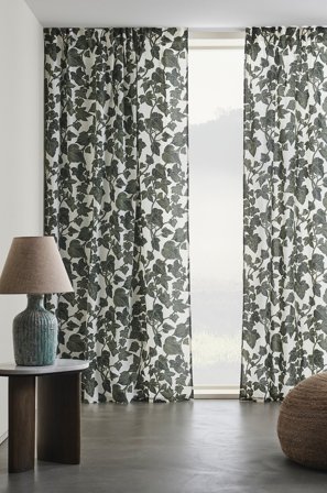 Jotex - Gardin Med Multifunksjonsbånd 2-pk Naturhvit/grønn - IVY - Kjøp Multifunksjonsgardiner hos Jotex