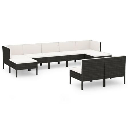 Vidaxl Loungegrupp För Trädgården Med Dynor 9 Delar Konstrotting Svart