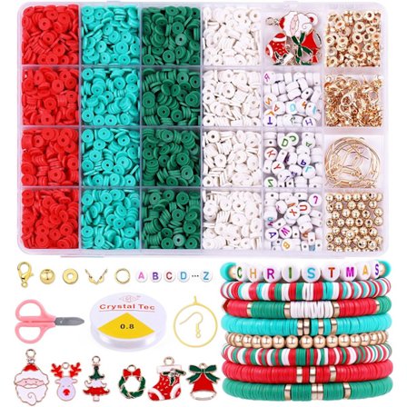 3500 st Jul Clay Beads Kit för Armbandstillverkning, Polymer Heishi-pärlor för Smyckestillverkning, Brevpärlor Vänskapsarmbandskit med Jul