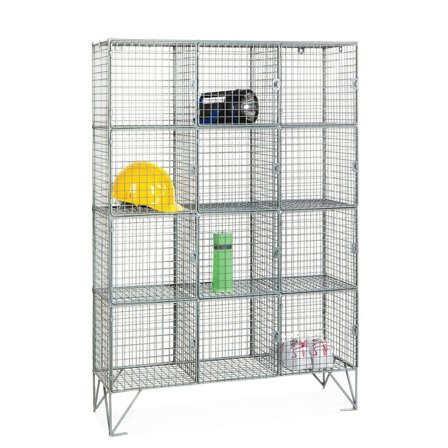 Mesh locker, 12 comps, with doors, 1360x915x305 mm