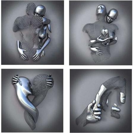 3D-effekt veggkunst, metalltråd skulpturfigur par hengende maleri, abstrakt lerret veggkunst, moderne maleri veggdekorasjon for soverom/hjem/kontor