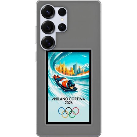 Yhteensopiva Puhelinkuori Samsung Galaxy S25 Ultra Dynaaminen kelkkailija tai skeleton-ajaja jääkanavalla Milanon Cortina 2026 kanssa, kaupunkinäkymä