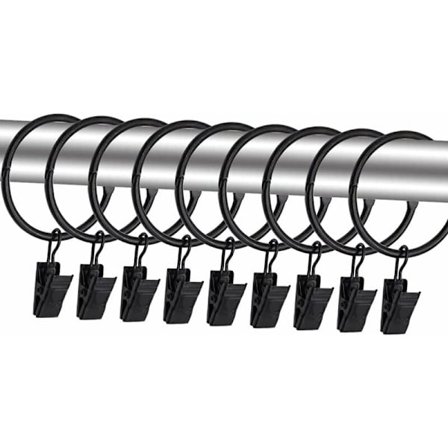 Gardinstænger, 40 stk. 38mm Gardinstang med clips, Rustfrit stål Gardinstænger til bruseforhæng, Gardinstang til badeværelse, Soveværelsesvindue (Sort
