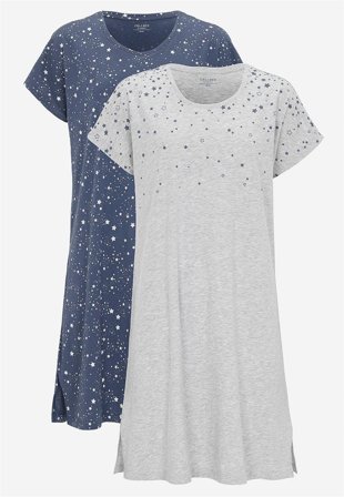 Cellbes of Sweden - Kortärmat nattlinne 2-pack - mörkblå + gråmelange - för damer - 38/40