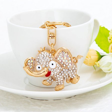 Søte dyre nøkkelringer for kvinner Bling elefant nøkkelring for jente veske veske eller bil anheng, hvit