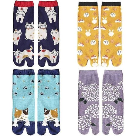 Dam 4-par slippers split toe tabi ninja strumpor, blå, 37-39