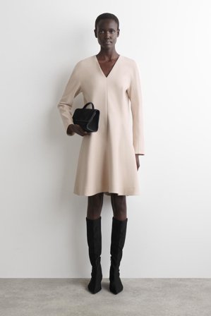 COS Women's Tailored V Neck Mini Dress in Beige
