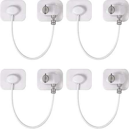 Barnsäkerhetslås för fönster, kyl, skåpdörrar, set, 4 delar, vit säkerhetslås, låsbart självhäftande lås, öppningsbegrän