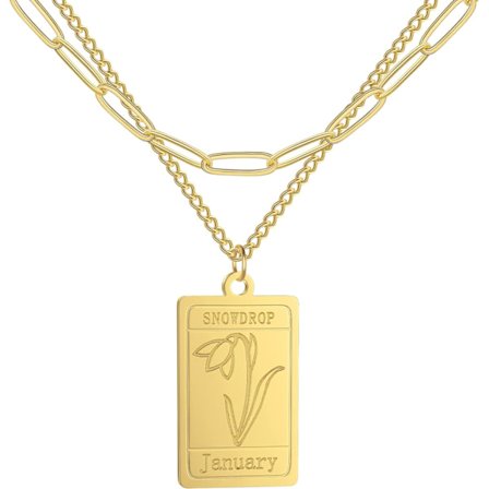 Halsband med födelsemånadsblomma i guld, graverad födelsemånadsblomma