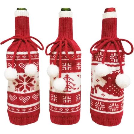 3 kpl jouluviinipullon suojusta neulottu jouluviinipullo C