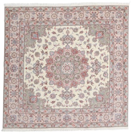198X201 Tapis Tabriz 60 Raj Chaîne De Soie D'orient Carré Beige/Rouge (Laine, Perse) Carpetvista